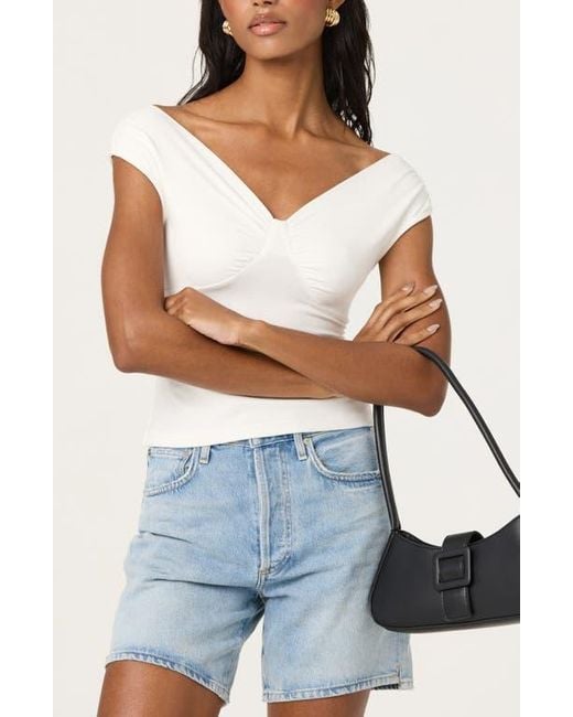 Astr White Ruched Off The Shoulder Top