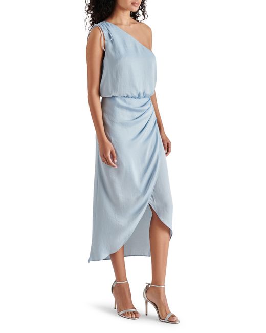 Steve Madden Blue Adele One-shoulder Satin Maxi Dress