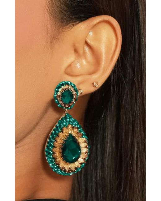 Deepa Gurnani Green Sisina Crystal Teardrop Earrings