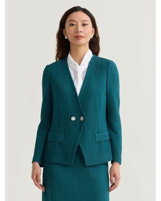 Misook Green Tailored Two-Button Crossover Knit Jacket