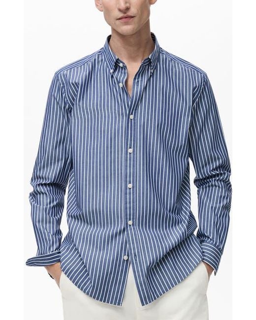 Mango Blue Stripe Regular Fit Button-Down Shirt for men