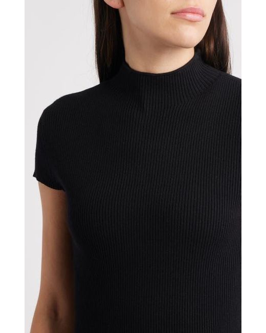 Tahari Black The Ramona Rib Mock Neck Top