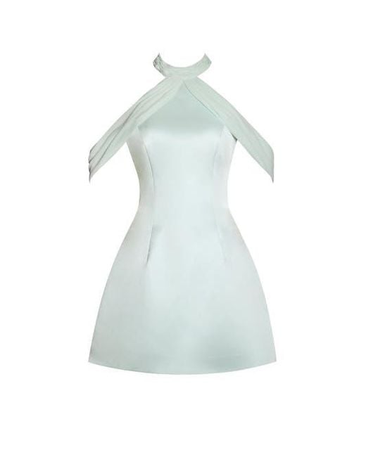 Miss Circle White Zafrina Halter Off-Shoulder Backless Mini Dress
