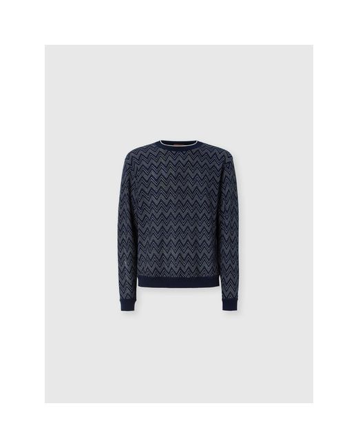 Missoni Blue Crew-Neck Cashmere Pullover With Zigzag Pattern for men