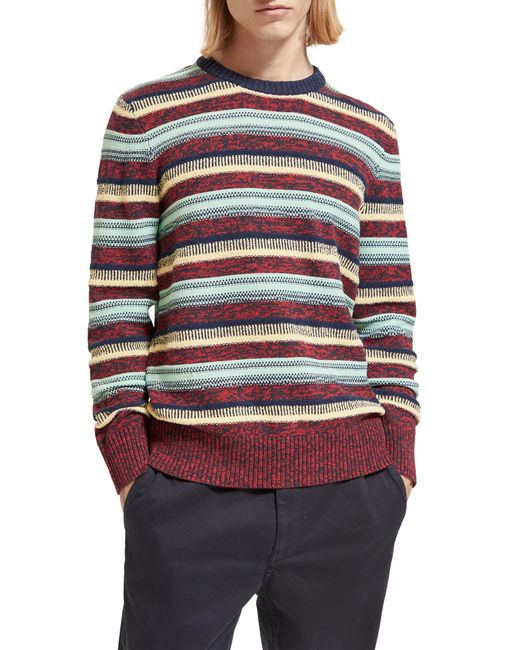 Scotch & Soda Gray Mixed Yarn Stripe Crewneck Sweater for men