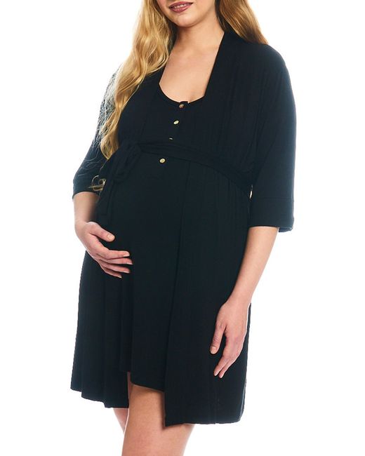 Everly Grey Elia Maternity/nursing Robe & Nightgown Set in Blue Lyst