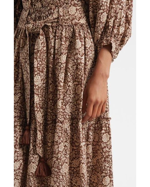 MILLE Brown Franoise Floral Stripe Cotton Skirt