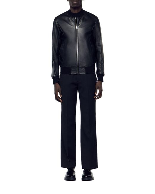 Sandro Blue New Monaco Leather Bomber Jacket for men