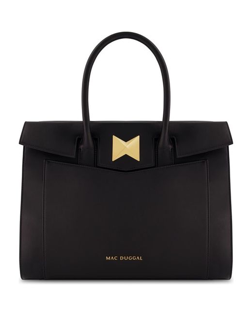 Mac Duggal Black Plated Hardware Large Leather Briefcase Bag