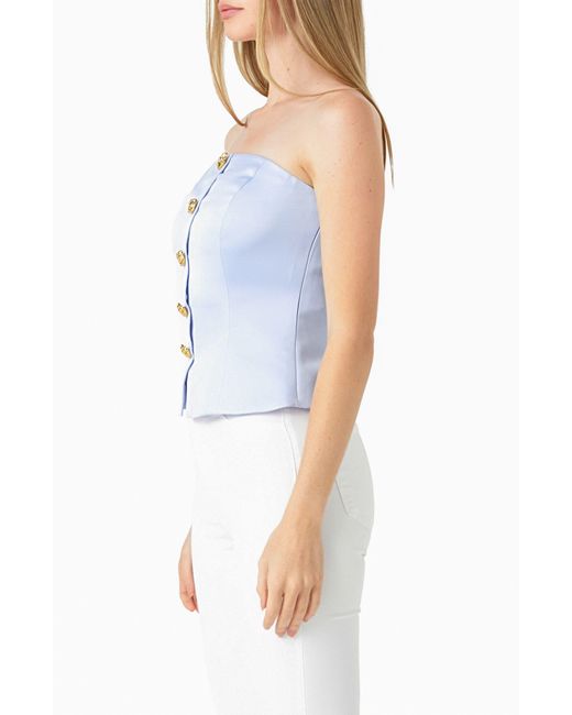 Endless Rose Blue Strapless Button-up Top