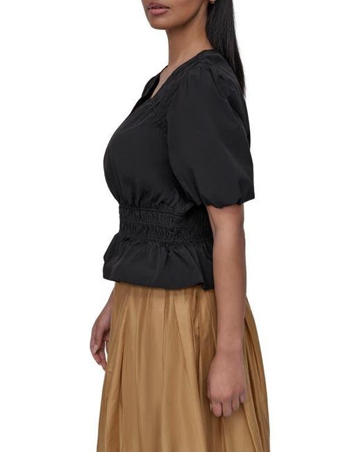 DKNY Black Shirred Puff Sleeve Peplum Top