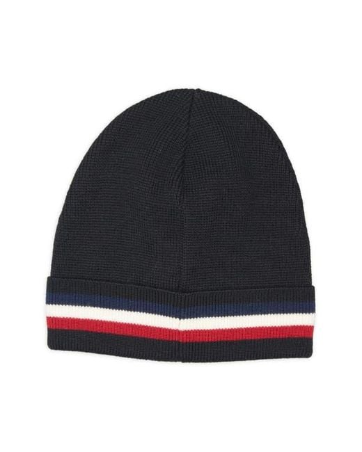 Moncler Black Tricolor Stripe Virgin Wool Beanie for men