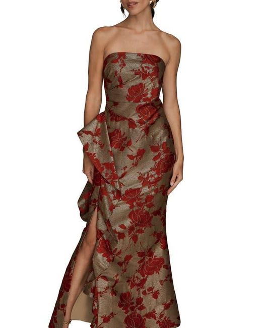 Donna Karan Brown Floral Metallic Jacquard Sleeveless Gown