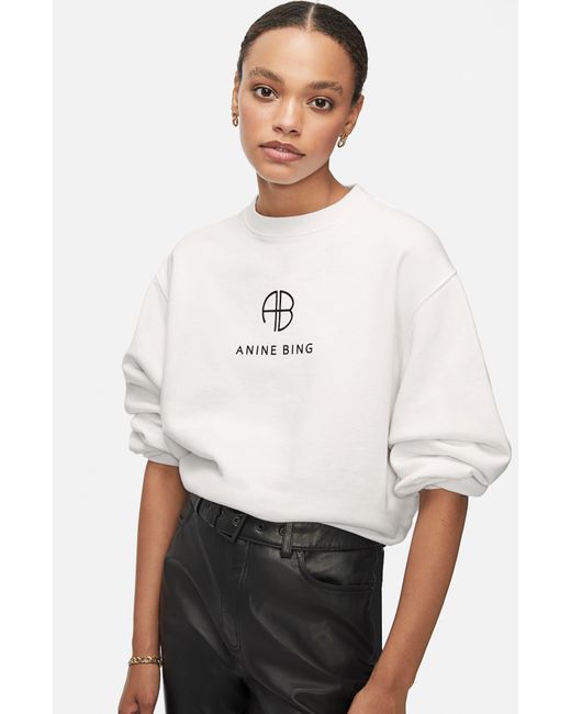 Anine Bing Ramona Monogram Cotton Sweatshirt in White - Lyst