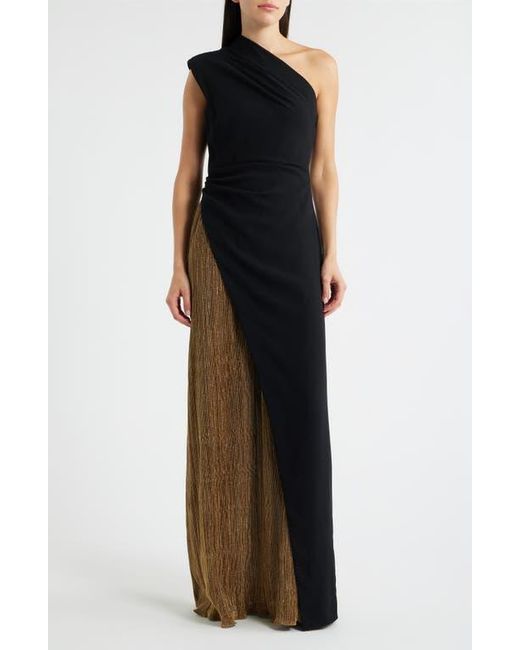 Black Halo Marigold One-Shoulder Metallic Mixed Media Stretch Crepe Gown in  Black | Lyst