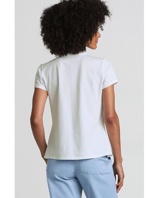 Lands' End White Short Sleeve Lightweight Jersey Button Pintuck Top