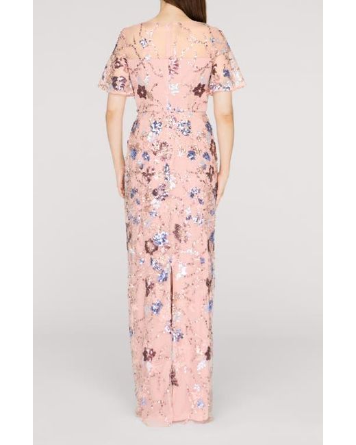 JS Collections Pink Alisa Sequin Embellished Short Sleeve Column Gown