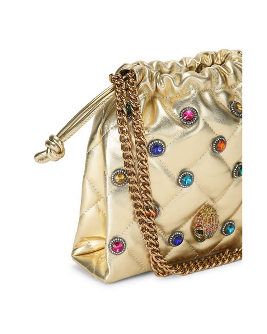 Kurt Geiger Metallic Small Kensington Embellished Quilted Leather Drawstring Crossbody Bag