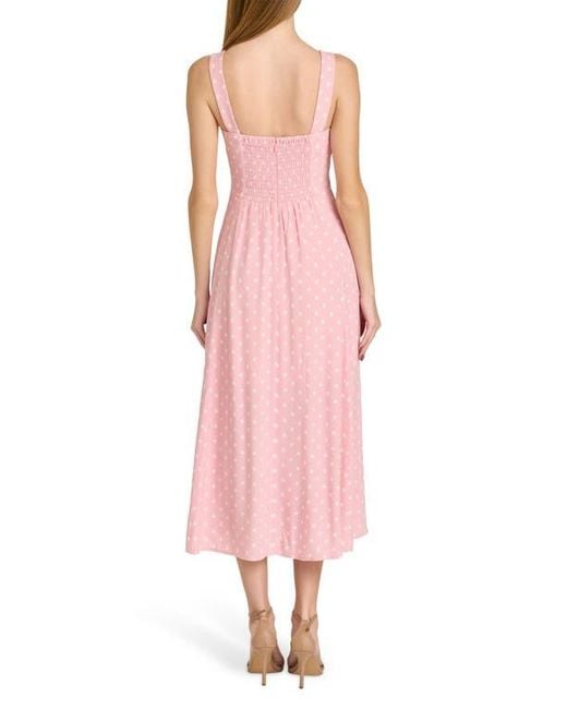 leonie floral corset midi dress Wayf Leonie Polka Dot Corset Midi Dress in Pink