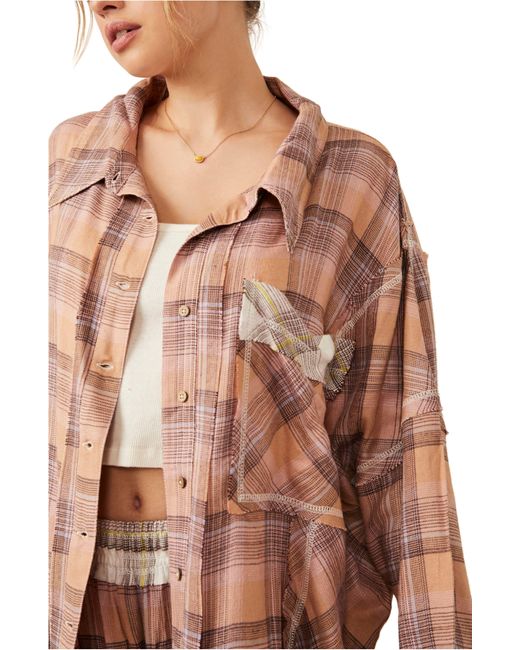 Free People Pink Fallin' For Flannel Oversize Pajama Shirt