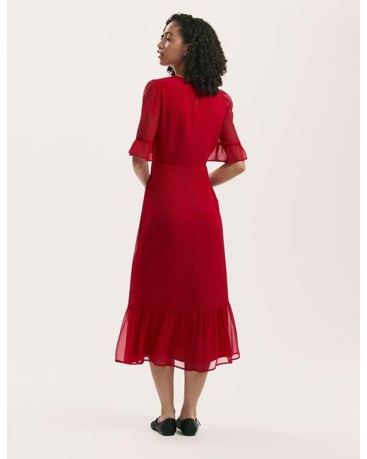 Finery London Women's Red Jennifer Short Sleeve Chiffon Midi Dress - coffeafoods.com Finery London Women's Red Jennifer Short Sleeve Chiffon Midi Dress - coffeafoods.com