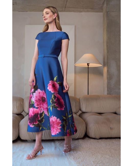 Kay Unger Blue Ina Belted Cocktail Dress