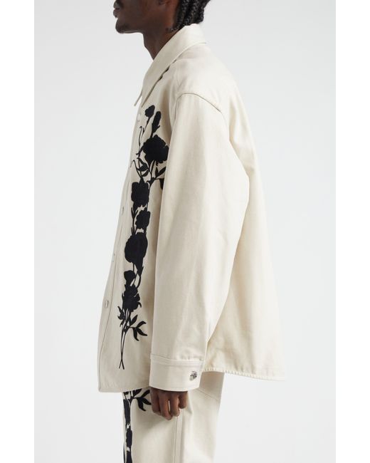 Song For The Mute White Embroidered Foliage Cotton Shirt Jacket for men