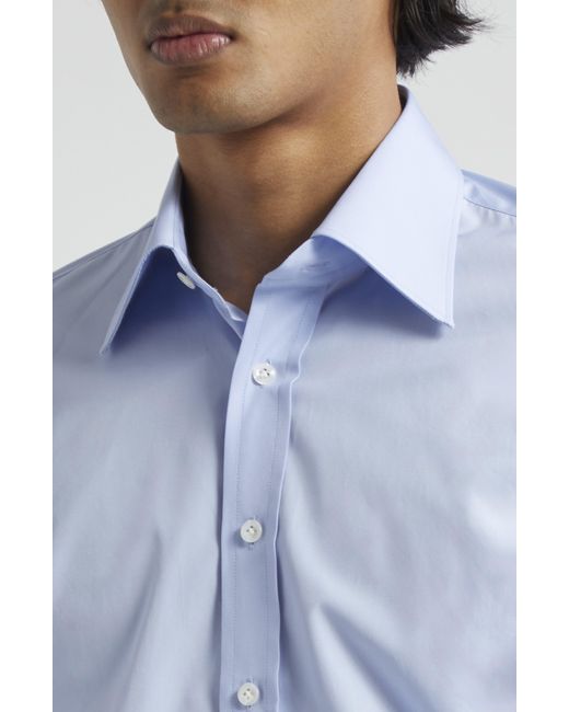 Thom Sweeney Blue Stretch Poplin Button-up Shirt for men