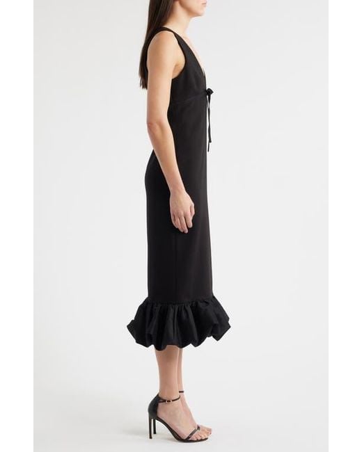 Likely Black Balta Ruffle Hem Mixed Media Cocktail Midi Dress