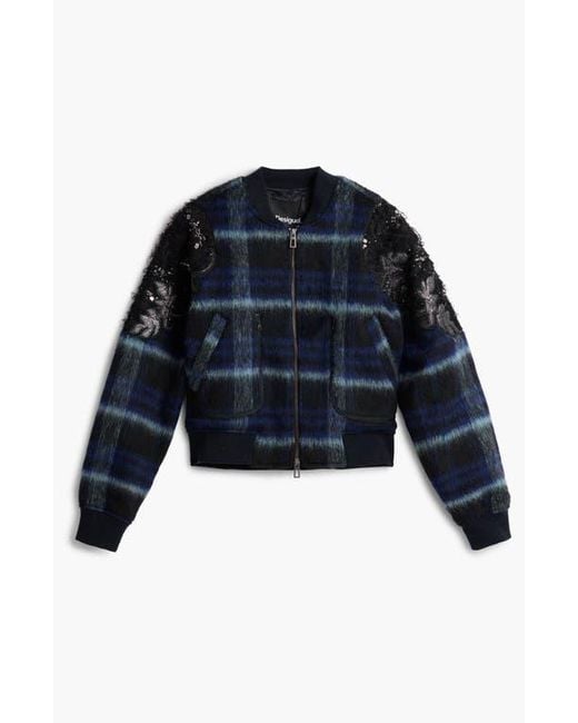 Desigual Blue Sequin Appliqué Crop Jacket