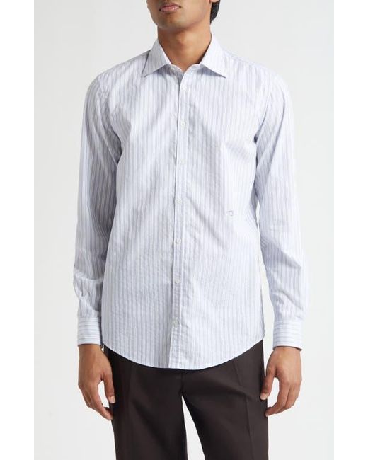 Massimo Alba White Genova Classic Stripe Cotton Button-Up Shirt for men