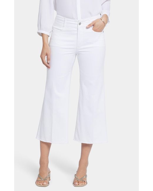 NYDJ White Brigitte Frayed High Waist Wide Leg Capri Jeans