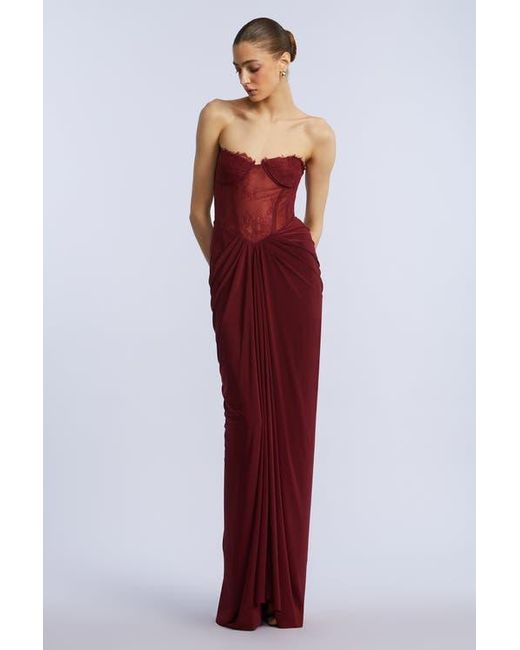 BCBGMAXAZRIA Red Lace & Jersey Gown