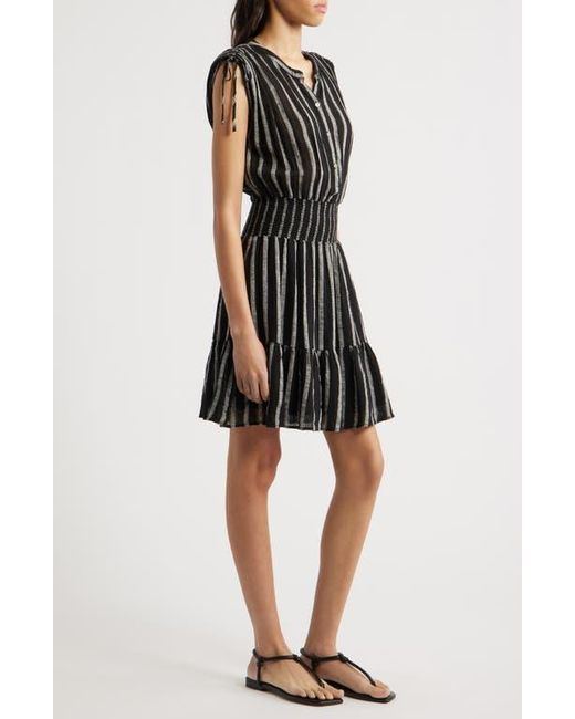 Rails Black Samina Stripe Smocked Linen Blend Dress