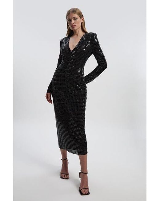 karen millen black midi dress Karen Millen Petite Tailored Structured Crepe Forever Pleat Belted Midi Dress in Black