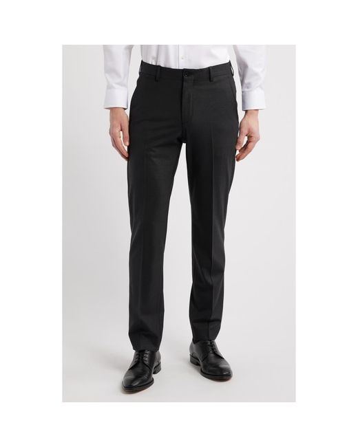 Bugatchi Black Regular Fit Stretch Wool Pants for men
