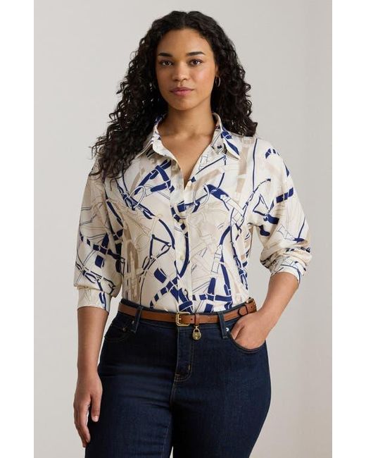 Ralph Lauren Black Belting Print Classic Fit Crepe Button-Up Shirt