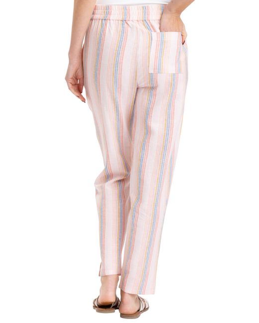 Threads For Thought Pink Winnie Stripe Pull-on Ankle Linen Blend Pants
