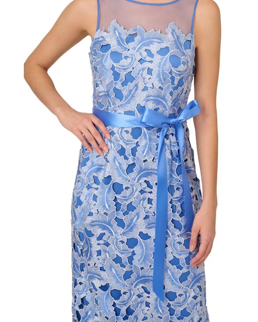 Adrianna Papell Blue Tonal Lace Column Gown