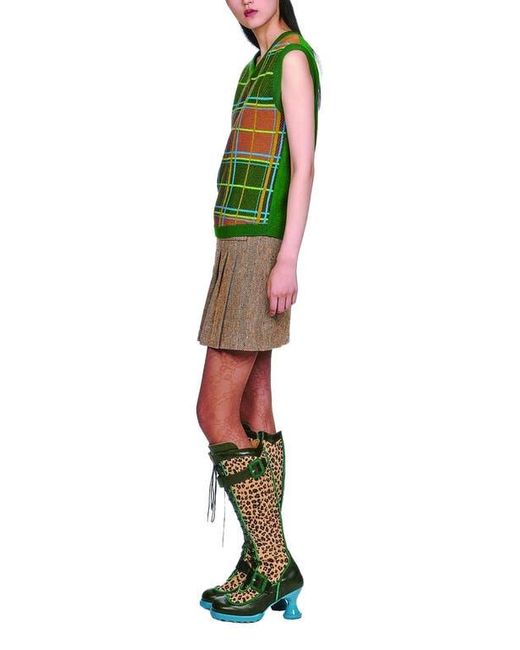 Anna Sui Green Herringbone Pleated Skirt