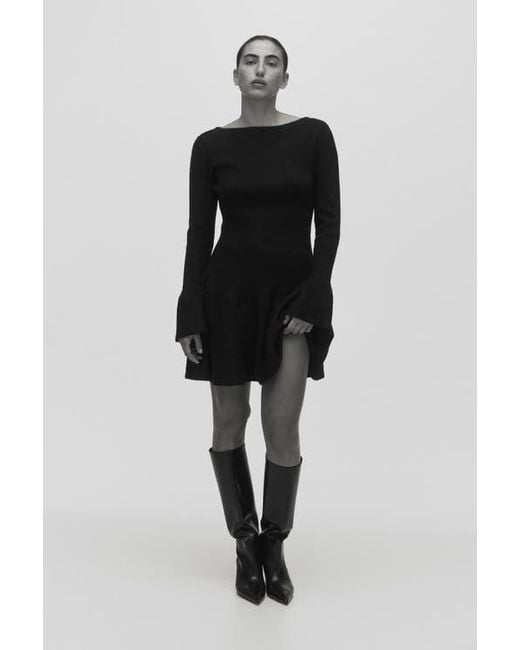 h&m rib knit dress black H&M Flounced Rib-Knit Dress in Black