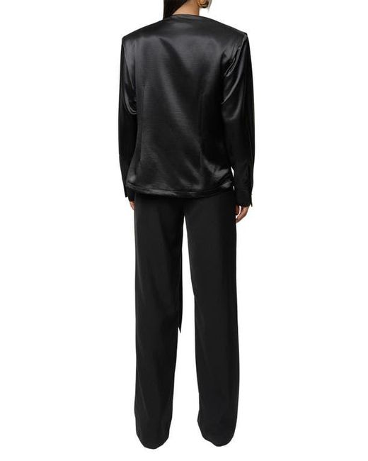 JLUXLABEL Black Statement Satin Drape Top
