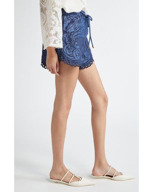 Zimmermann Coco Embroidered Denim Shorts in Blue | Lyst