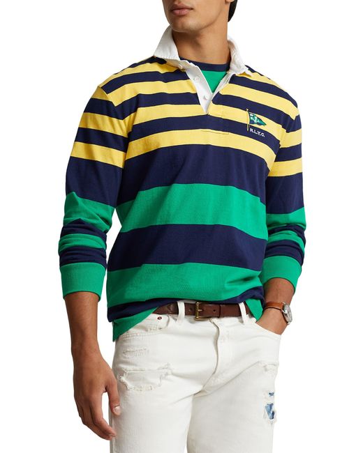 Polo Ralph Lauren Green Stripe Cotton Rugby Shirt for men