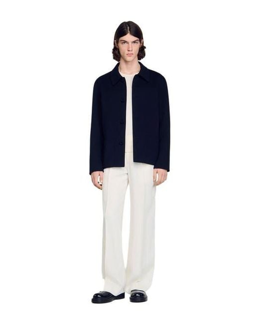 Sandro Blue Wool Jacket With Regular Collar for men