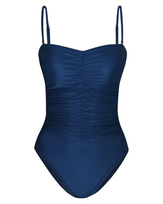 L'Agence Blue Aubrey Ruched Shimmer One-piece Swimsuit