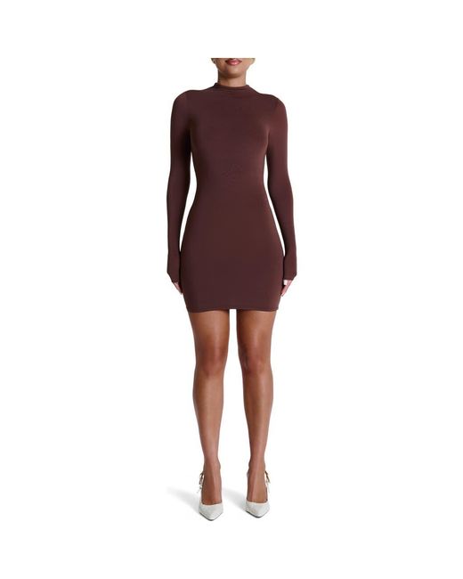 Naked Wardrobe Red Long Sleeve Mock Neck Minidress