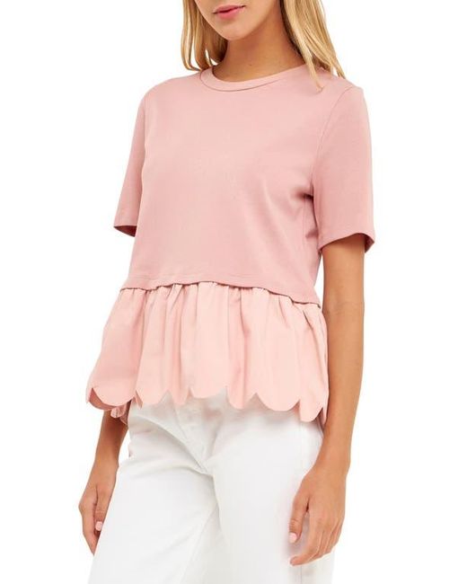 English Factory Multicolor Mixed Media Scallop Peplum Cotton Top