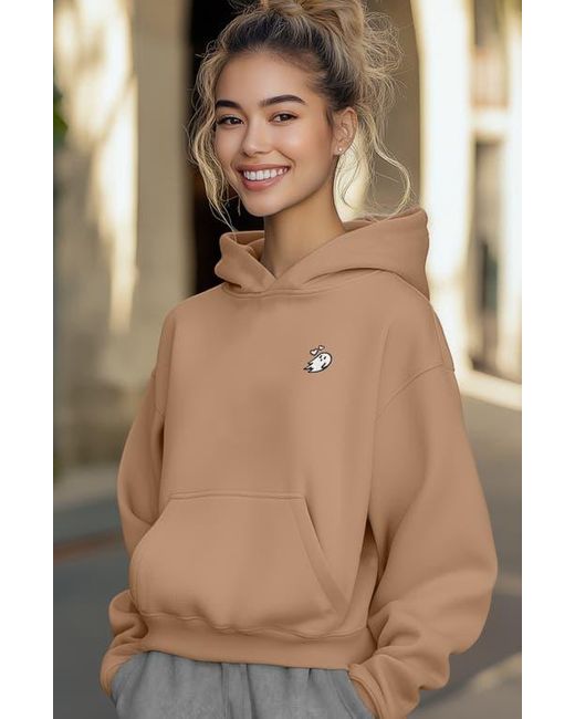 Alix Natural Heartly Ghost Midweight Fleece Relaxed Hooded Sweatshirt