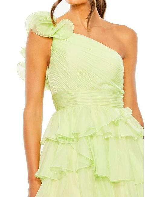 Mac Duggal Yellow One Shoulder Ruffle Tiered Ballgown